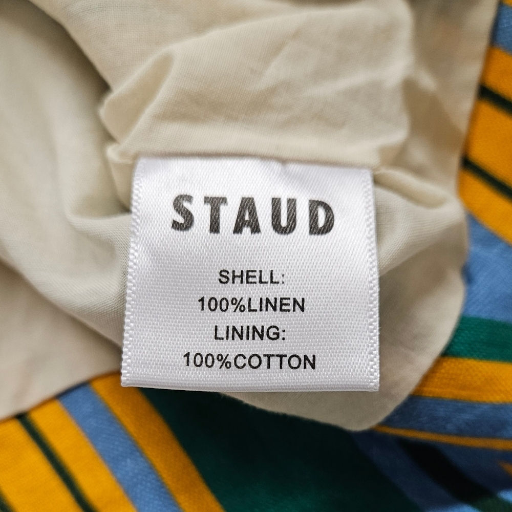 Staud Oscar Striped Linen Shorts In Blue And Orange Ibiza Stripe Size 16 NWT - Picture 10 of 14
